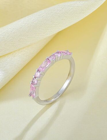 925 Sterling Silver Stackable Rings for Women, Square Round Birthstone Eternity Stacking Ring Band Jewelry Gifts for Her in Saudi Arabia