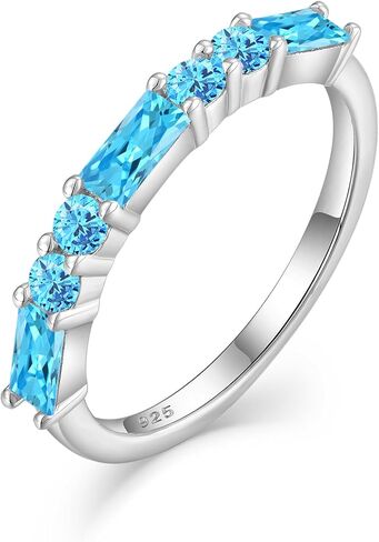 925 Sterling Silver Stackable Rings for Women, Square Round Birthstone Eternity Stacking Ring Band Jewelry Gifts for Her in Saudi Arabia