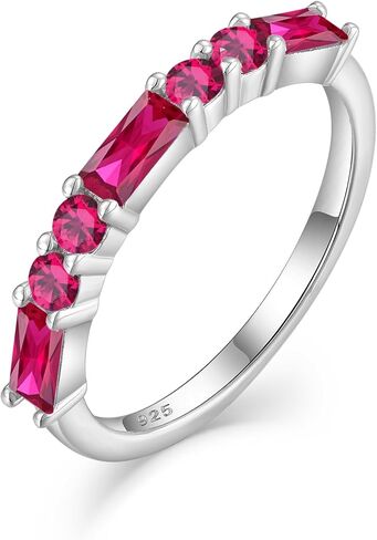 925 Sterling Silver Stackable Rings for Women, Square Round Birthstone Eternity Stacking Ring Band Jewelry Gifts for Her in Saudi Arabia