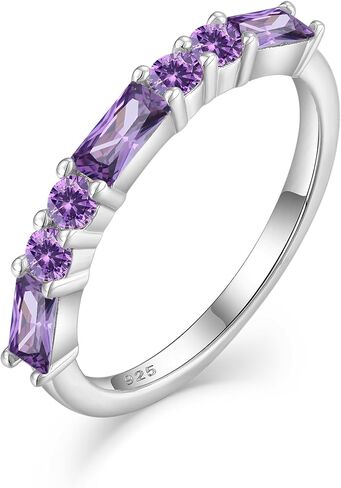 925 Sterling Silver Stackable Rings for Women, Square Round Birthstone Eternity Stacking Ring Band Jewelry Gifts for Her in Saudi Arabia