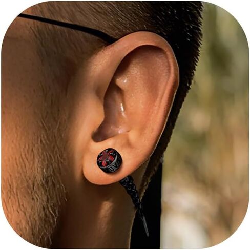 Richsteel Red/Black Cubic Zirconia Stud Earrings with Dangling Cuban Chain for Men Women Stainless Steel Hypoallergenic Punk Rock Street Viking Style Wolf Tooth Ear Stud in Saudi Arabia