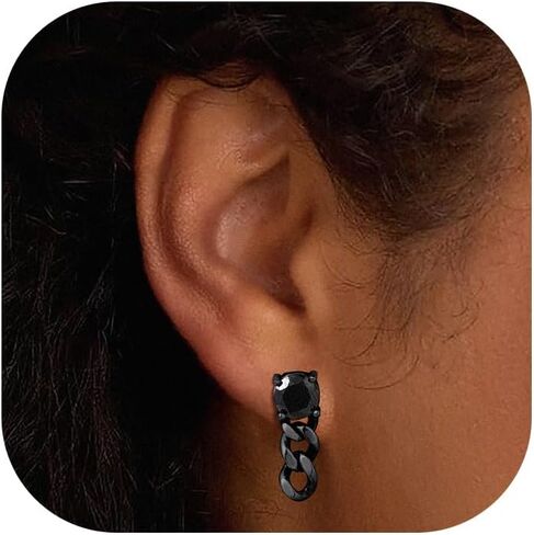Richsteel Red/Black Cubic Zirconia Stud Earrings with Dangling Cuban Chain for Men Women Stainless Steel Hypoallergenic Punk Rock Street Viking Style Wolf Tooth Ear Stud in Saudi Arabia
