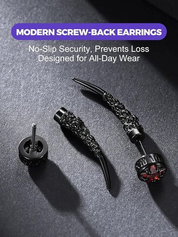 Richsteel Red/Black Cubic Zirconia Stud Earrings with Dangling Cuban Chain for Men Women Stainless Steel Hypoallergenic Punk Rock Street Viking Style Wolf Tooth Ear Stud in Saudi Arabia