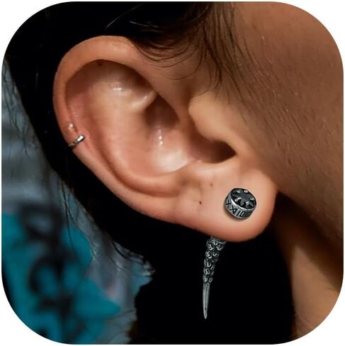 Richsteel Red/Black Cubic Zirconia Stud Earrings with Dangling Cuban Chain for Men Women Stainless Steel Hypoallergenic Punk Rock Street Viking Style Wolf Tooth Ear Stud in Saudi Arabia
