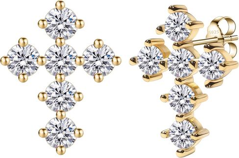 Moissanite Cross Stud Earrings for Women, Lab Diamond Earrings 925 Sterling Silver, 18K Gold Plated Silver Studs Jewelry Birthday Gift for Women Men in Saudi Arabia