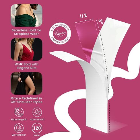 150 Strips Double-Sided Clothing Tape for Women | Clear Body & Dress Tape | Strong Hold, Invisible, Hypoallergenic Fabric Tape for Dresses, Tops & Lingerie in Saudi Arabia