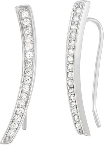 Beaux Bijoux Sterling Silver 925 CZ Curved Bar Ear Climber Crawler Cuff Studs Hypoallergenic Earrings in Saudi Arabia