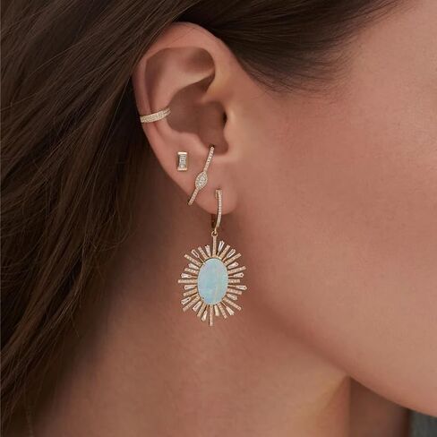 18K Gold Plated Huggie Earrings for Women | Dainty CZ Evil Eye Pavé Ear Stud Crawler Hugs Faux Diamond Ear Climber Fashion Earrings in Saudi Arabia