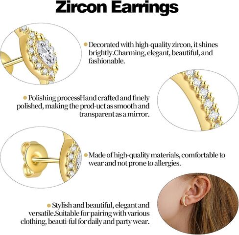 18K Gold Plated Huggie Earrings for Women | Dainty CZ Evil Eye Pavé Ear Stud Crawler Hugs Faux Diamond Ear Climber Fashion Earrings in Saudi Arabia