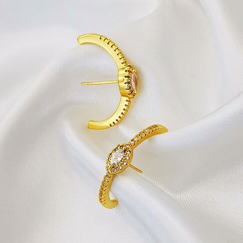 18K Gold Plated Huggie Earrings for Women | Dainty CZ Evil Eye Pavé Ear Stud Crawler Hugs Faux Diamond Ear Climber Fashion Earrings in Saudi Arabia