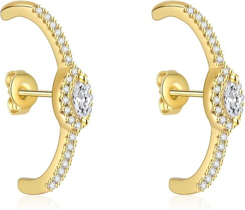 18K Gold Plated Huggie Earrings for Women | Dainty CZ Evil Eye Pavé Ear Stud Crawler Hugs Faux Diamond Ear Climber Fashion Earrings in Saudi Arabia