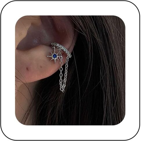Andelaisi Boho الياقوت ستار الأذن الكفة أقراط خمر كريستال الكفة سلسلة أقراط الذهب انفجار النجمي كليب الكفة أقراط تشيكوسلوفاكيا شرابة الغضروف كليب أقراط مجوهرات للنساء والفتيات in Saudi Arabia