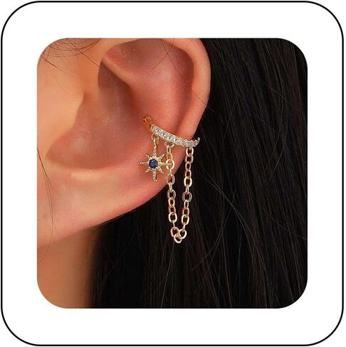 Andelaisi Boho الياقوت ستار الأذن الكفة أقراط خمر كريستال الكفة سلسلة أقراط الذهب انفجار النجمي كليب الكفة أقراط تشيكوسلوفاكيا شرابة الغضروف كليب أقراط مجوهرات للنساء والفتيات in Saudi Arabia