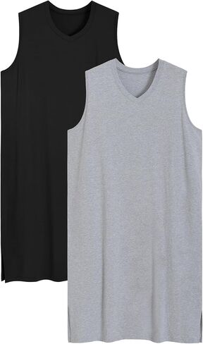 Latuza Men Cotton Cotton Nightshirt V-neace Sleep Shirt 2 Pack in Kuwait