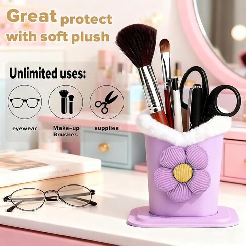 Plush Fluffy Lined Anti-scratch Eyeglasses Holder Protective Glasses Stand Case with Flower Design in Saudi Arabia