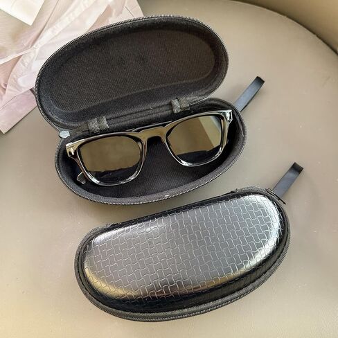 1 Piece Portable Faux Leather Sunglasses Case Black Hard Travel Eyeglass Box Eye Eyewear Protective Zipper Cases 16.8 * 7.5 * 6cm in Saudi Arabia