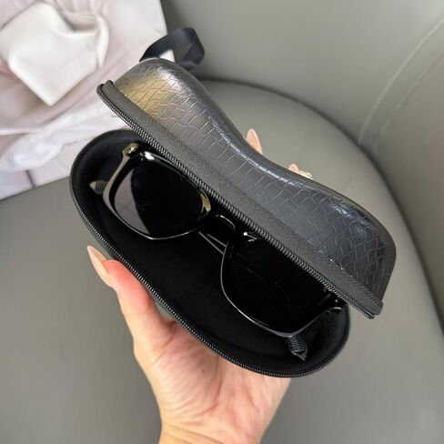 1 Piece Portable Faux Leather Sunglasses Case Black Hard Travel Eyeglass Box Eye Eyewear Protective Zipper Cases 16.8 * 7.5 * 6cm in Saudi Arabia
