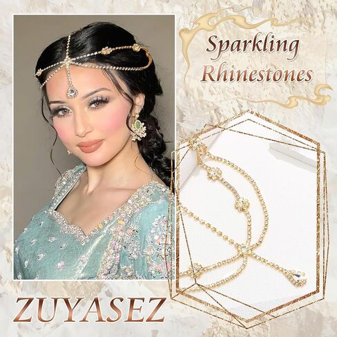 Gold Rhinestone Head Chain Crystal Pendant Headbands Layered Headpiece Festival Valentines Prom Costume Hair Accessories for Women in Saudi Arabia