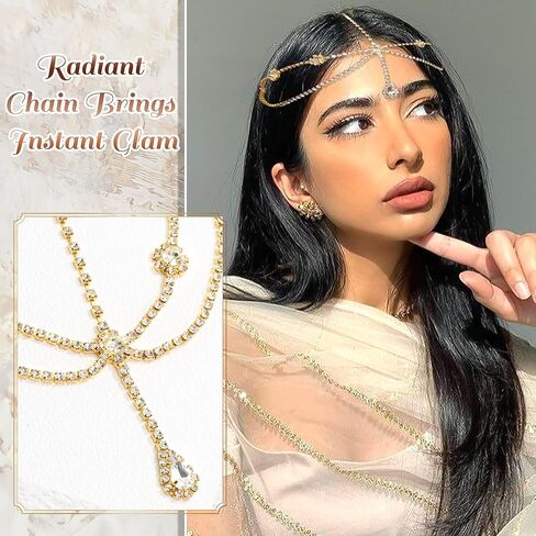 Gold Rhinestone Head Chain Crystal Pendant Headbands Layered Headpiece Festival Valentines Prom Costume Hair Accessories for Women in Saudi Arabia