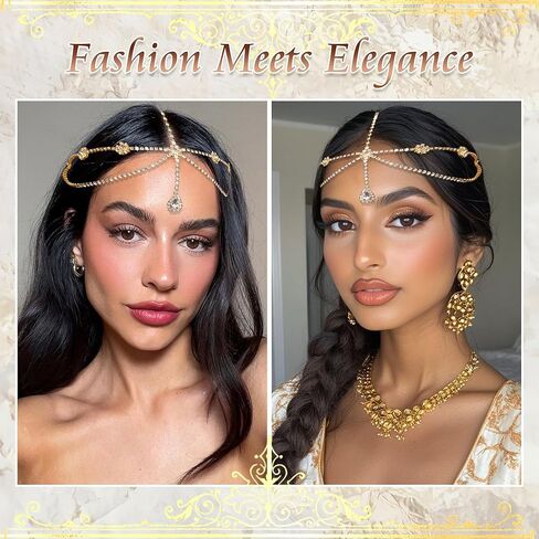 Gold Rhinestone Head Chain Crystal Pendant Headbands Layered Headpiece Festival Valentines Prom Costume Hair Accessories for Women in Saudi Arabia