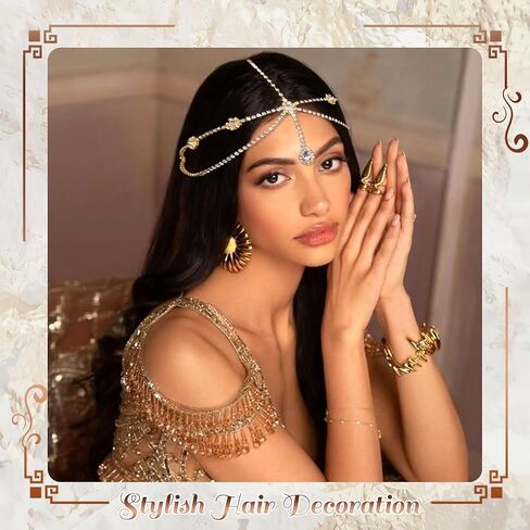 Gold Rhinestone Head Chain Crystal Pendant Headbands Layered Headpiece Festival Valentines Prom Costume Hair Accessories for Women in Saudi Arabia