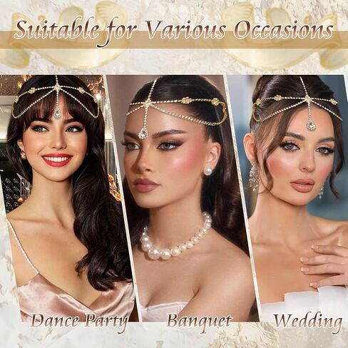 Gold Rhinestone Head Chain Crystal Pendant Headbands Layered Headpiece Festival Valentines Prom Costume Hair Accessories for Women in Saudi Arabia