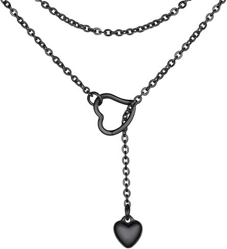 Slip Chain Heart Y-Necklaces for Women Fine Long Chain Necklaces Adjustable Heart Pendant Necklaces Fashionable Holiday Birthday Jewelry Gifts in Saudi Arabia