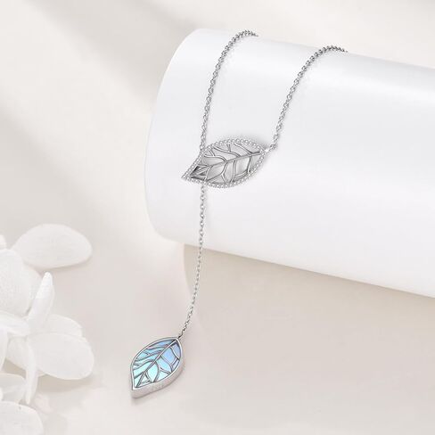 KQF ليف قلادة للنساء 925 الفضة الاسترليني Y الوهق قلادة Moonstone/الأسود الجزع قلادة الذهب الأسود روز الذهب مطلي مجوهرات هدية للفتيات in Saudi Arabia