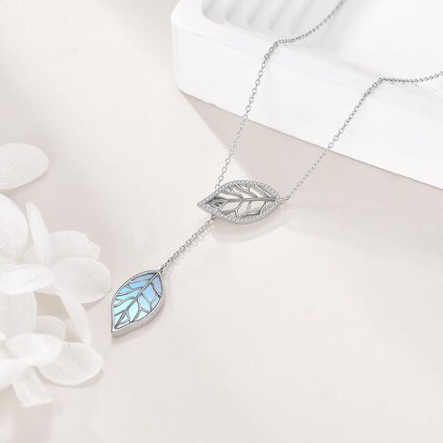 KQF ليف قلادة للنساء 925 الفضة الاسترليني Y الوهق قلادة Moonstone/الأسود الجزع قلادة الذهب الأسود روز الذهب مطلي مجوهرات هدية للفتيات in Saudi Arabia