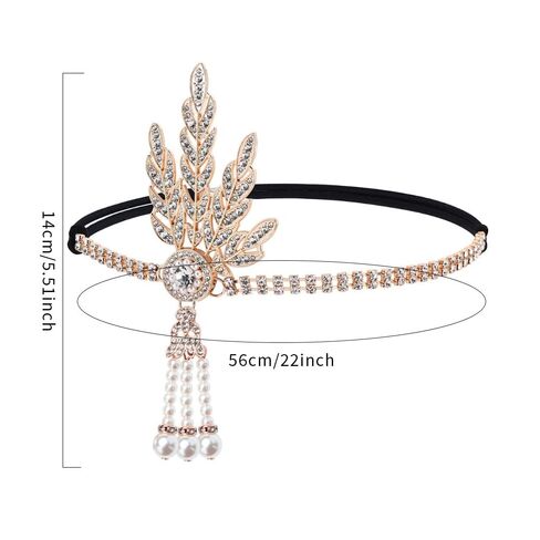 HPMAISON 1920s Flapper Headpiece for Women Vintage Roaring 20s Accessories Great Gatsby Hair Band عصابة رأس مطاطية Showgirls Fascinators للحفلات التنكرية، ذهبي حجر الراين Flapper in Kuwait