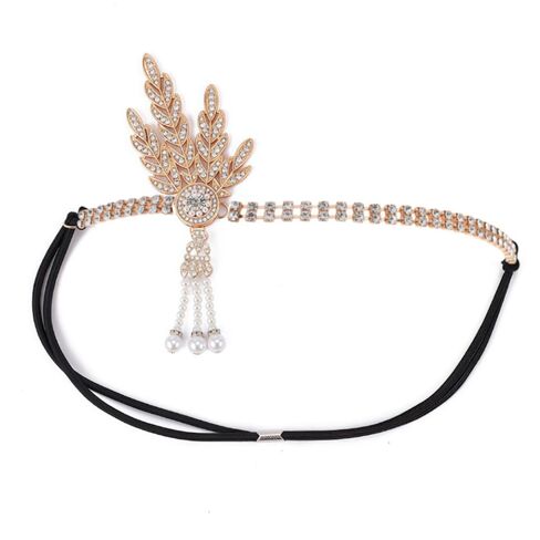 HPMAISON 1920s Flapper Headpiece for Women Vintage Roaring 20s Accessories Great Gatsby Hair Band عصابة رأس مطاطية Showgirls Fascinators للحفلات التنكرية، ذهبي حجر الراين Flapper in Kuwait