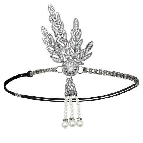 HPMAISON 1920s Flapper Headpiece for Women Vintage Roaring 20s Accessories Great Gatsby Hair Band Elastic Headband Showgirls Fascinators for Costume Party Golden Rhinestone Flapper in Saudi Arabia