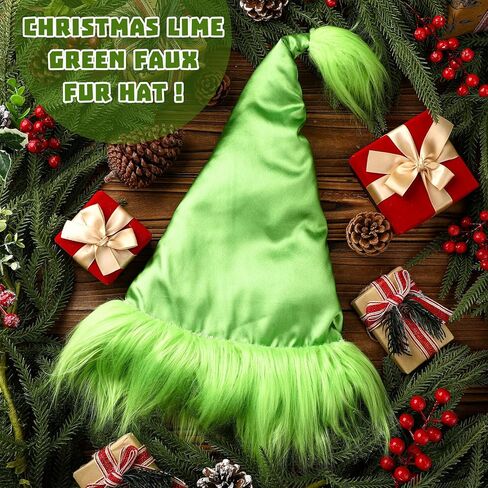 Geyoga Christmas Lime Green Hat Faux Fur Green Christmas Santa Hat Winter Headwear for Halloween Xmas Holiday Cosplay Party Supplies in Saudi Arabia