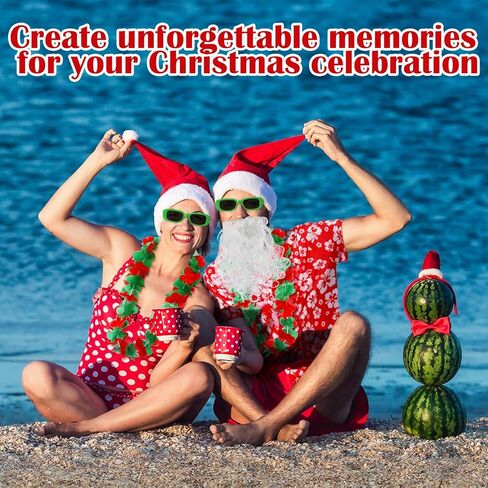 مجموعة أزياء Berlune Hawaiian Christmas Santa Claus مع تي شيرت وسروال سانتا وقبعة اللحية Leis نظارات شمسية للرجال لحفلات الشاطئ in Kuwait