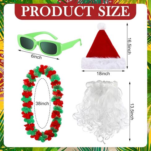 مجموعة أزياء Berlune Hawaiian Christmas Santa Claus مع تي شيرت وسروال سانتا وقبعة اللحية Leis نظارات شمسية للرجال لحفلات الشاطئ in Kuwait