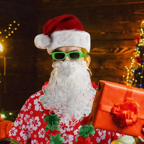 مجموعة أزياء Berlune Hawaiian Christmas Santa Claus مع تي شيرت وسروال سانتا وقبعة اللحية Leis نظارات شمسية للرجال لحفلات الشاطئ in Kuwait