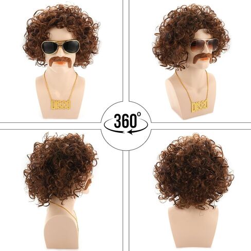 70s 80s ديسكو زي الباروكات مجموعة للرجال شارب نظارات علامة السلام سلسلة بدلاية الهيبيين تأثيري هالوين اكسسوارات الحفلات in Kuwait