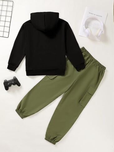 Girls Pants Set, Brooklyn Graphic Hoodie & Army Green Cargo Pants 2-Piece Outfit for Girls 8-12Y in Saudi Arabia