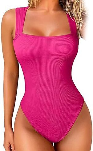 Women's Sexy Square Neck Sleeveless Bodysuit – Slimming Tank Top, Tummy Control Shapewear, Stretchy Basic One Piece Thong in Saudi Arabia