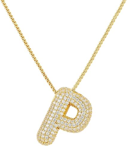 CAITLYNMINIMALIST 18K Gold Plated CZ Diamond Chunky Pave Bubble Initial Letter Box Chain Necklace Personalized Jewelry in Saudi Arabia