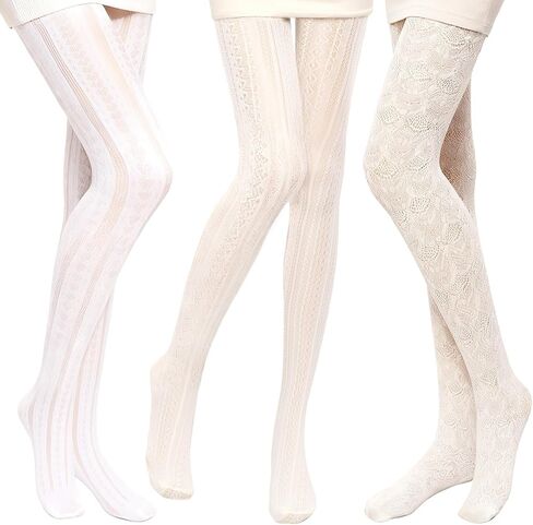 3 Pairs White Lace Tights for Women Heart Stockings Vertical Strips Pantyhose Fishnet Hollow Out Knitted Tights in Saudi Arabia