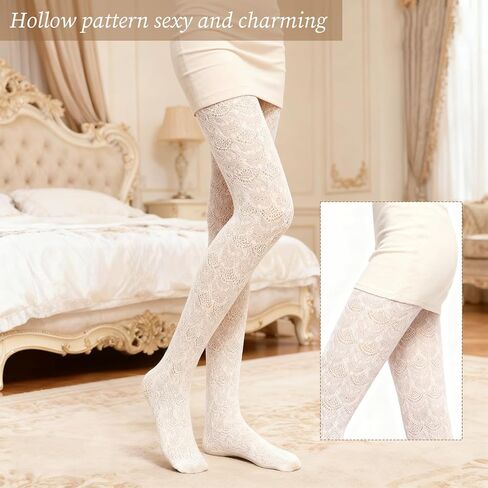 3 Pairs White Lace Tights for Women Heart Stockings Vertical Strips Pantyhose Fishnet Hollow Out Knitted Tights in Saudi Arabia