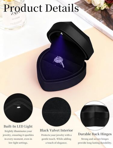 صندوق خاتم الخطوبة من هاتوري مع إضاءة LED، صندوق خاتم مخملي للمجوهرات على شكل قلب لخواتم الزفاف، والحفلات، والاقتراحات، وأعياد الميلاد السنوية in Kuwait