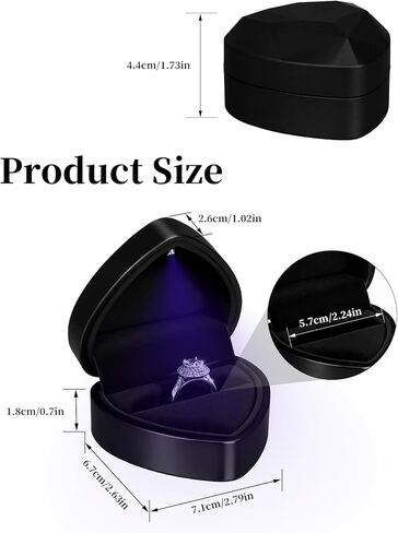 صندوق خاتم الخطوبة من هاتوري مع إضاءة LED، صندوق خاتم مخملي للمجوهرات على شكل قلب لخواتم الزفاف، والحفلات، والاقتراحات، وأعياد الميلاد السنوية in Kuwait