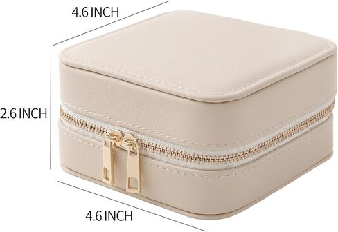 Genuine Leather Travel Jewelry Organizer Case with Mirror for Women, Small Mini Portable Jewelry Box for Ring Earrings Necklace Bracelet Luxury Gift for Women（Beige） in Kuwait