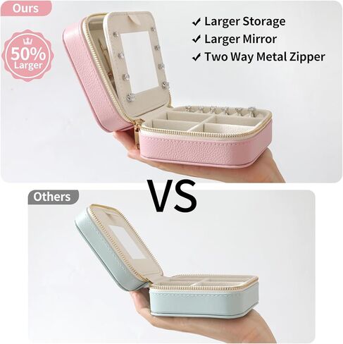 Genuine Leather Travel Jewelry Organizer Case with Mirror for Women, Small Mini Portable Jewelry Box for Ring Earrings Necklace Bracelet Luxury Gift for Women（Beige） in Kuwait
