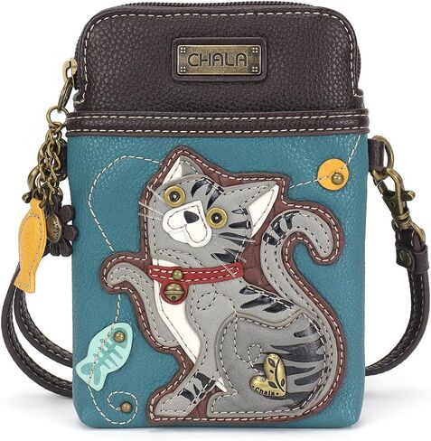 محفظة CHALA Cat Collection للهاتف الخلوي - حقيبة يد نسائية من جلد البولي يوريثان/قماش متعدد الألوان مع حزام قابل للتعديل in Kuwait