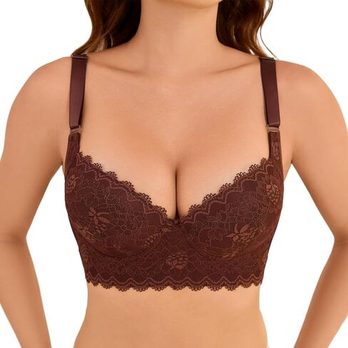 Push Up Lace Bra Soft Underwire T-Shirt Bras Add One Cup Back Fat Bra with High Support(34B-46DD) in Saudi Arabia
