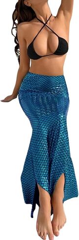 Women's Halloween Mermaid Costume Skirt Sexy High Waisted Fish Tail Skirt Cosplay Fancy Sequins Fishtail Long Skirt in Saudi Arabia