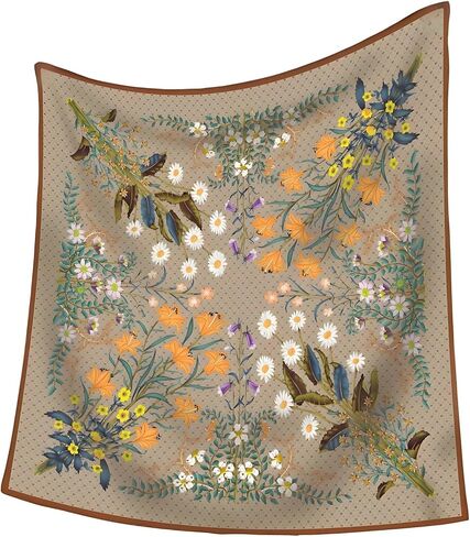 Premium Floral Scarf for Women 35x35 Square Silk Feel-Lightweight Scarves Headscarf Bandanas Wrapping Handbag in Saudi Arabia